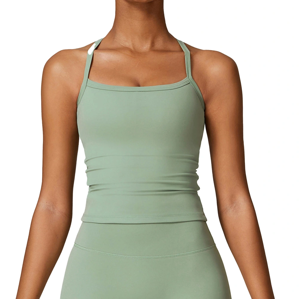 Women Workout Exercise Tank Top X Back Sleeveless U Neck Quick Dry Stretchy Fit Muscle Camisole Top Green XL