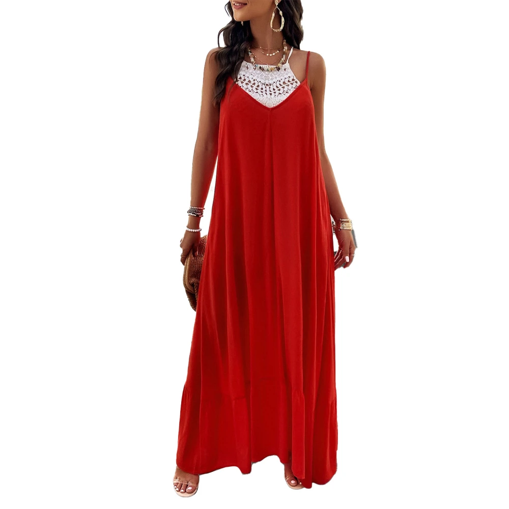 Women V Neck Long Camisole Dress Loose Fit Sleeveless Casual Full Slip Camisole Summer Dress Red XL