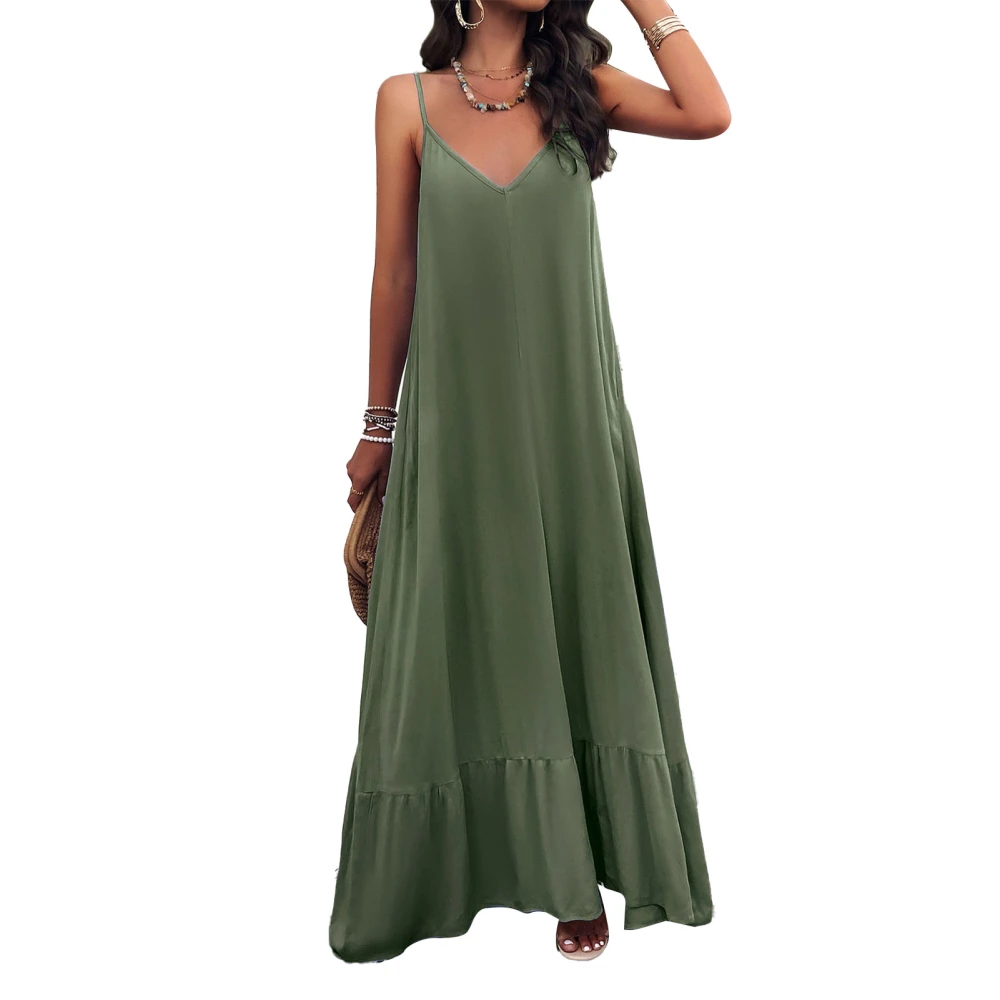 Women V Neck Long Camisole Dress Loose Fit Sleeveless Casual Full Slip Camisole Summer Dress Green XL