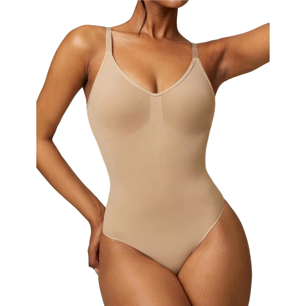 Women One Piece Bodysuits Fashionable V Neck Slimming Yoga Sleeveless Bodysuit for Fitness Sports Khaki S