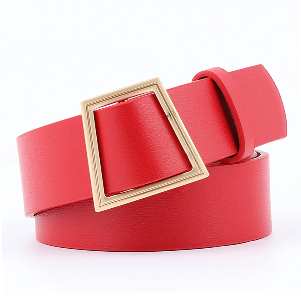 Women Wide Waist Belt Fashion Unique Buckle Needleless PU Leather Smooth for Dress Pants Red Free Size