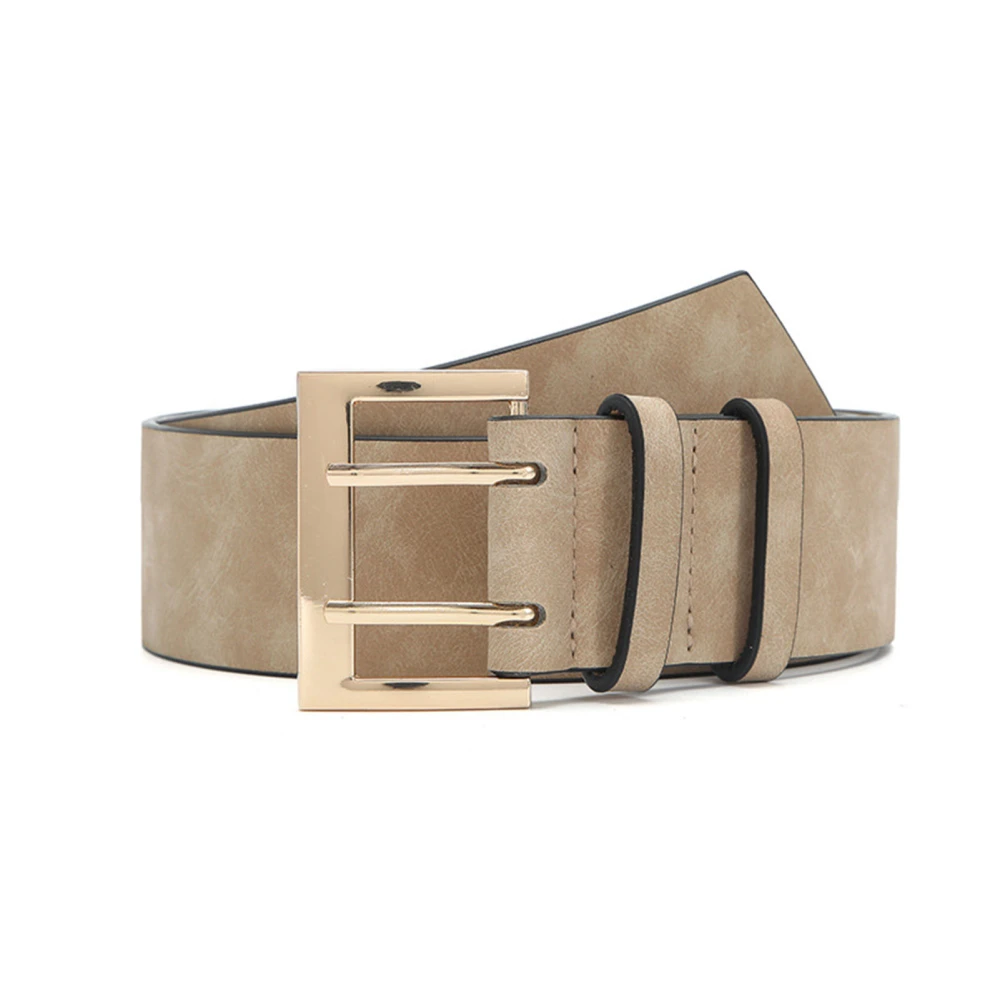 Women Waist Belt Double Prong Buckle Fashionable Dress Pants Belt for Daily Shopping Party Khaki Free Size