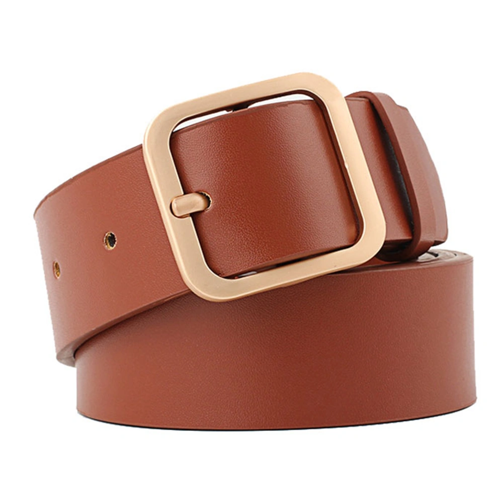 Women PU Leather Belt Adjustable Fine Sewing Lines Casual Fashion Pin Buckle Belt for Pants Dress Light Tan with Gold Buckle 35.4 X 1.3in