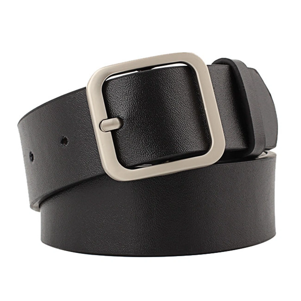 Women PU Leather Belt Adjustable Fine Sewing Lines Casual Fashion Pin Buckle Belt for Pants Dress Black with Silver Buckle 43.3 X 1.3in