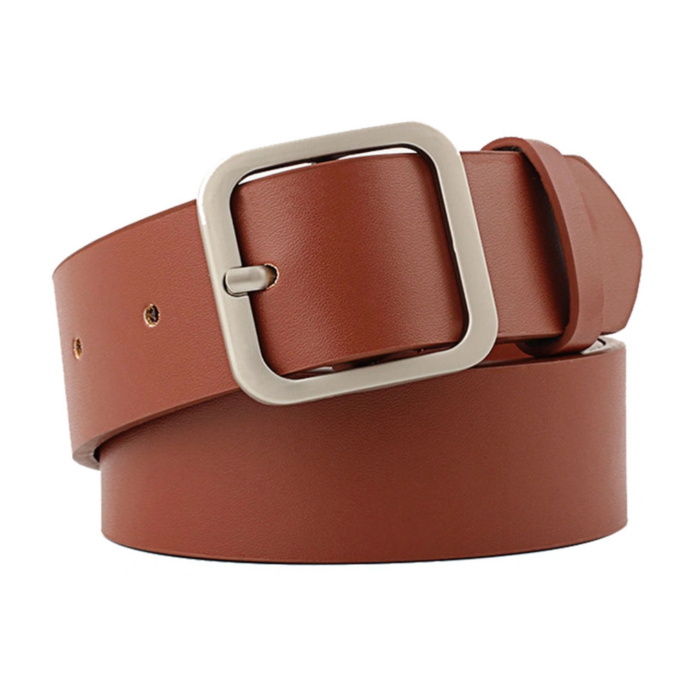 Women PU Leather Belt Adjustable Fine Sewing Lines Casual Fashion Pin Buckle Belt for Pants Dress Light Tan with Silver Buckle 35.4 X 1.3in