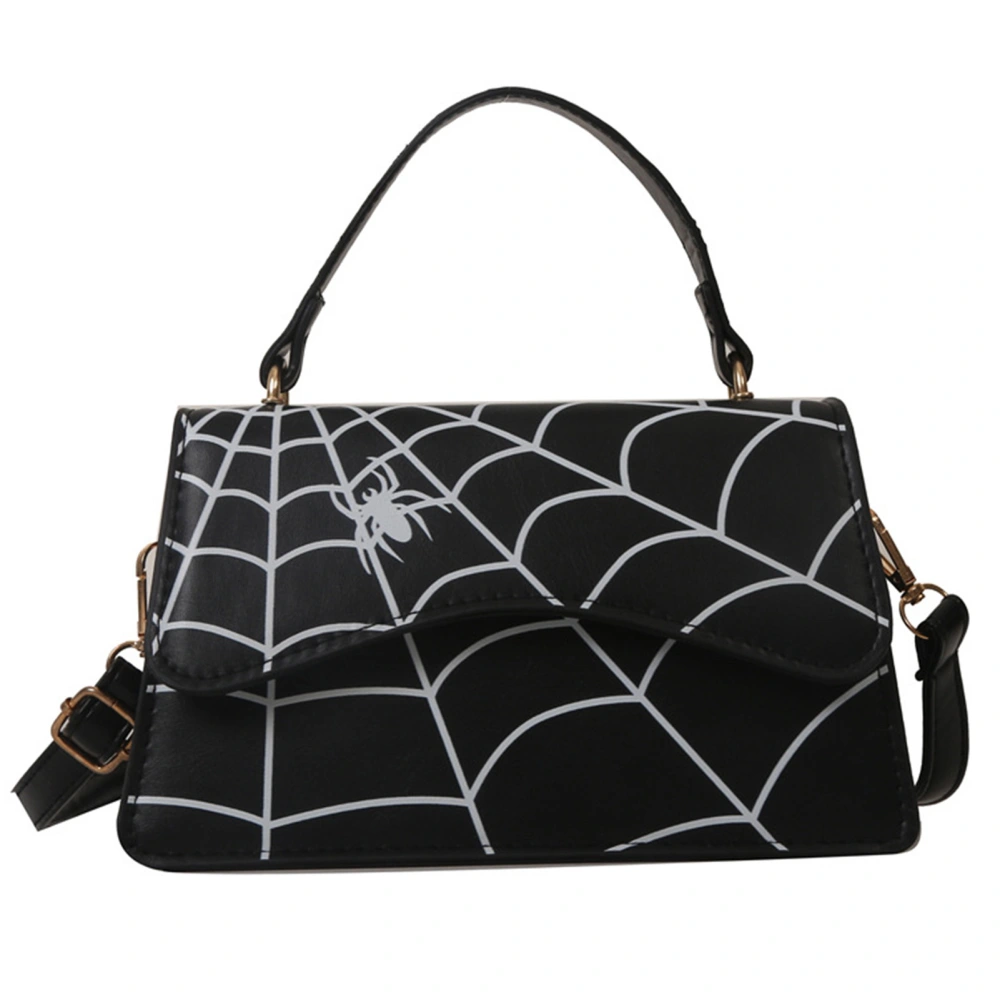 Women Shoulder Bag PU Leather Large Capacity Adjustable Strap Spider Web Pattern Leather Shoulder Bag for Daily Party Work Black Free Size