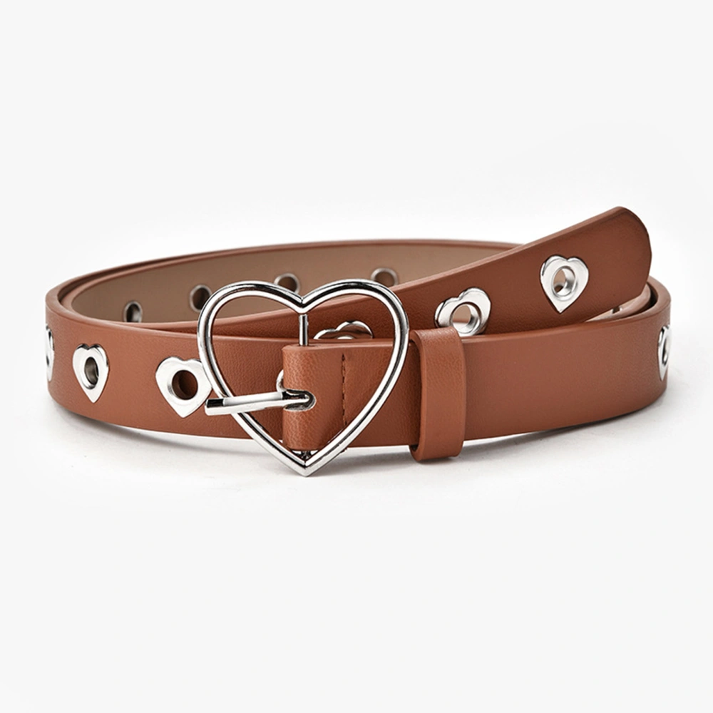 Heart Shaped Buckle Belt PU Leather Freely Adjustable Hollow Decorative Waist Belt for Daily Wear Light Tan Free Size