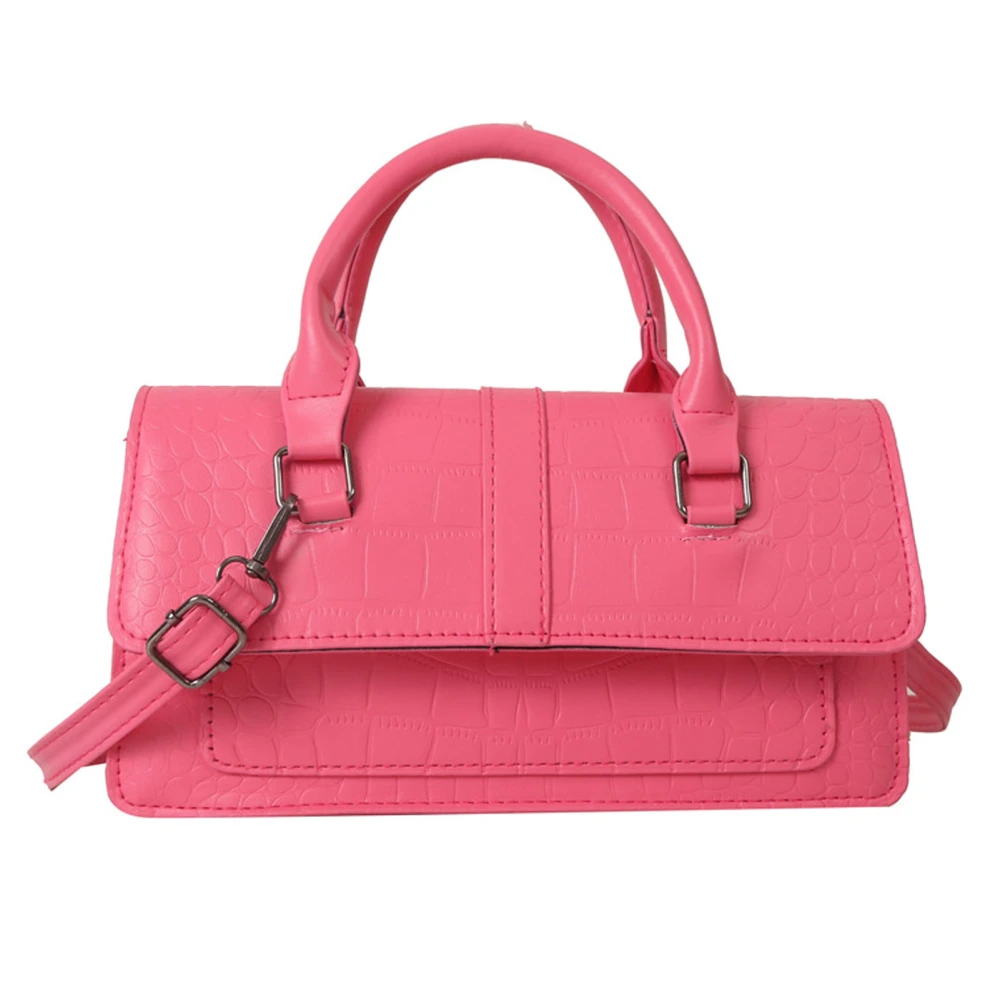 Women Shoulder Bag Embossing Pattern PU Leather Adjust Strap Length Messenger Bag with Hand Strap Rose Pink Free Size