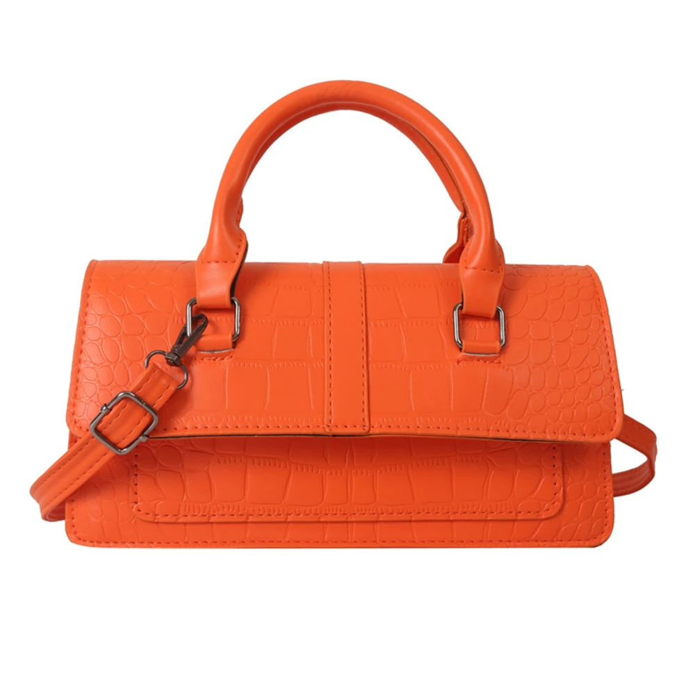 Women Shoulder Bag Embossing Pattern PU Leather Adjust Strap Length Messenger Bag with Hand Strap Orange Free Size