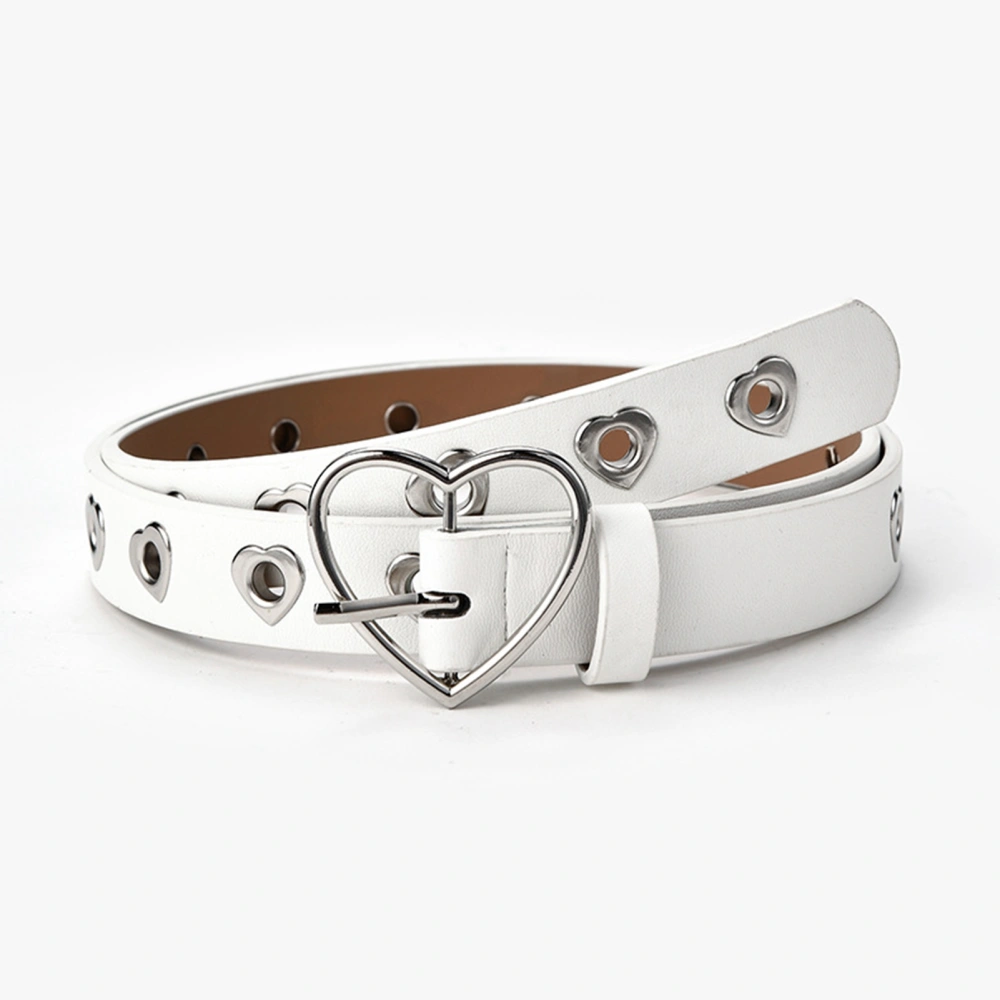 Heart Shaped Buckle Belt PU Leather Freely Adjustable Hollow Decorative Waist Belt for Daily Wear White Free Size