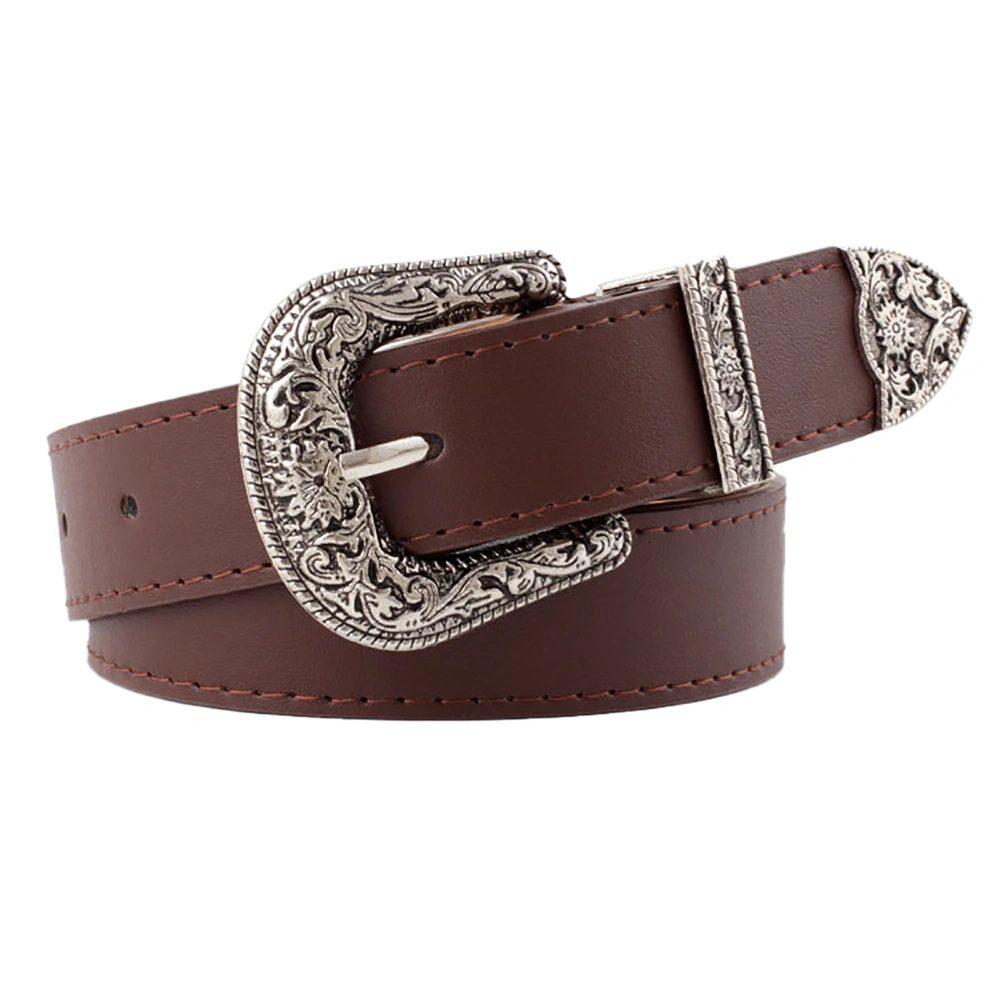 Women Waist Belt Exquisite Carved Buckle Adjust Size Fashionable Waist Belt for Pants Coffee Free Size