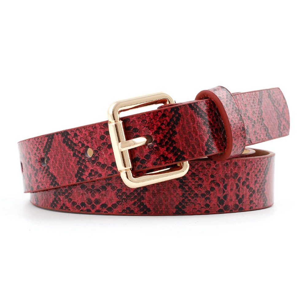 Women Snake Print Belt PU Leather Snake Print Alloy Pin Buckle All Matching Waist Belts for Pants Dress Red Free Size