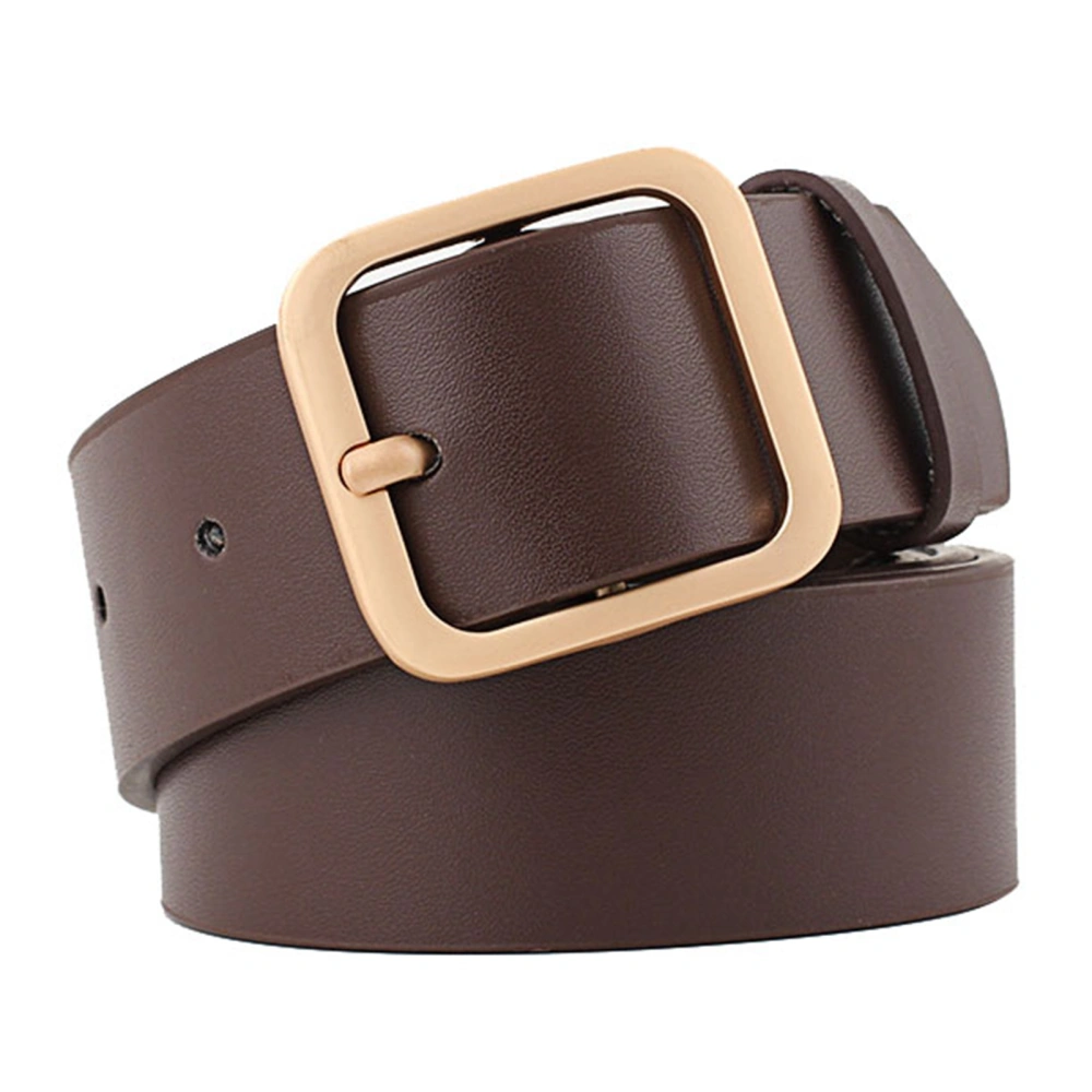 Women PU Leather Belt Adjustable Fine Sewing Lines Casual Fashion Pin Buckle Belt for Pants Dress Coffee with Gold Buckle 35.4 X 1.3in