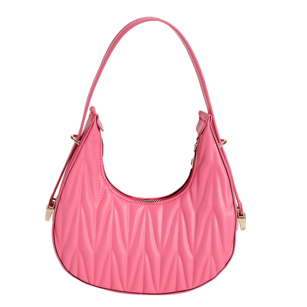 Women PU Leather Underarm Bag Fashionable Lightweight Zipper PU Shoulder Bag Purse Handbag Pink Free Size