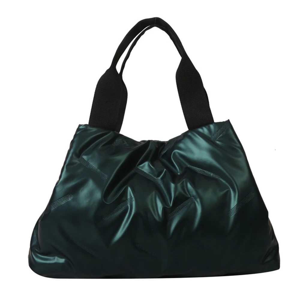 Women Handbag Large Capacity Glossy Surfaces Cotton Filling Puffy Handbag for Daily Use Green Free Size