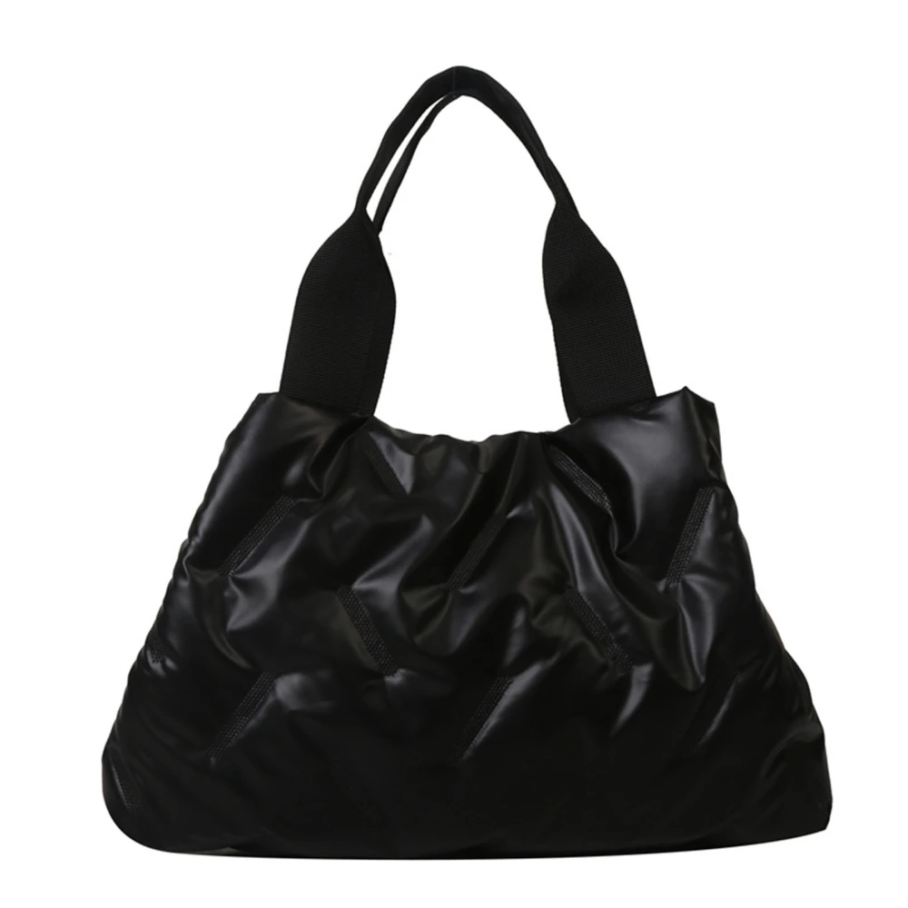 Women Handbag Large Capacity Glossy Surfaces Cotton Filling Puffy Handbag for Daily Use Black Free Size