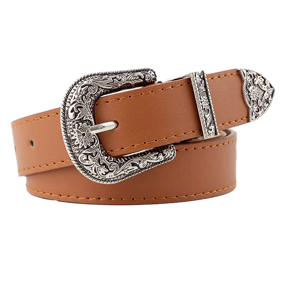 Women Waist Belt Exquisite Carved Buckle Adjust Size Fashionable Waist Belt for Pants Light Tan Free Size