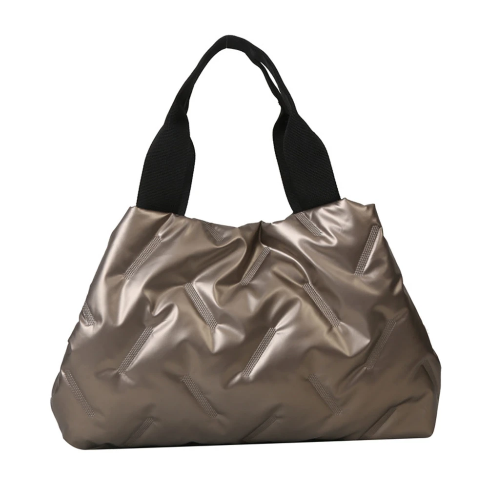 Women Handbag Large Capacity Glossy Surfaces Cotton Filling Puffy Handbag for Daily Use Gold Free Size