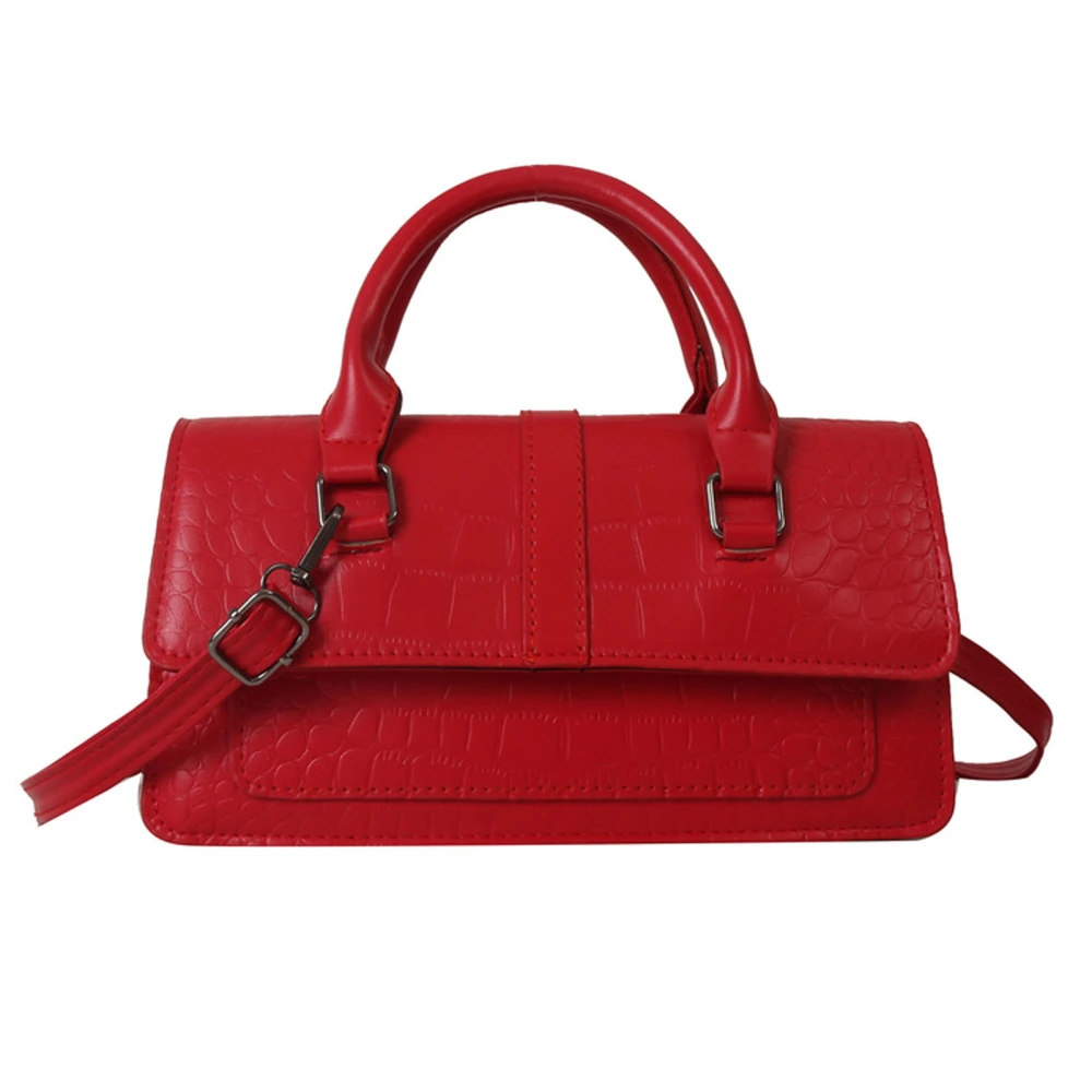 Women Shoulder Bag Embossing Pattern PU Leather Adjust Strap Length Messenger Bag with Hand Strap Red Free Size