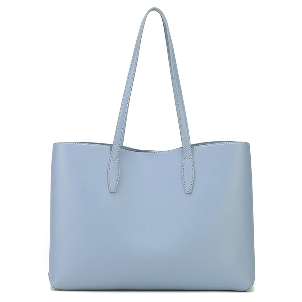 Large Capacity Shoulder Bag Fashionable Plain Color PU Leather Casual Shoulder Bag for Women Blue Free Size