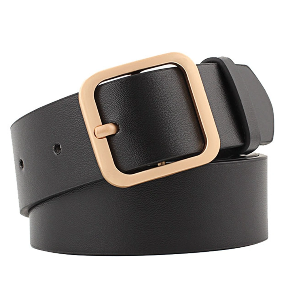 Women PU Leather Belt Adjustable Fine Sewing Lines Casual Fashion Pin Buckle Belt for Pants Dress Black with Gold Buckle 35.4 X 1.3in