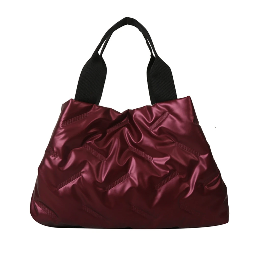 Women Handbag Large Capacity Glossy Surfaces Cotton Filling Puffy Handbag for Daily Use Red Free Size