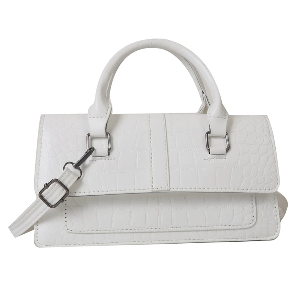 Women Shoulder Bag Embossing Pattern PU Leather Adjust Strap Length Messenger Bag with Hand Strap White Free Size