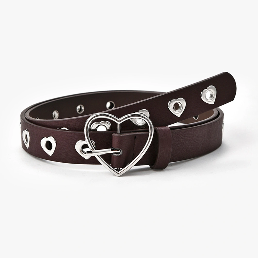 Heart Shaped Buckle Belt PU Leather Freely Adjustable Hollow Decorative Waist Belt for Daily Wear Coffee Free Size