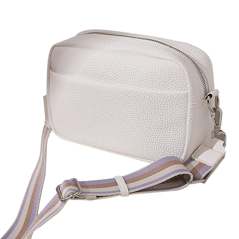 Women PU Shoulder Bag Strap Adjustable Zipper Multi Pockets Casual PU Messenger Bag White 9.06 X 5.51 X 2.76in