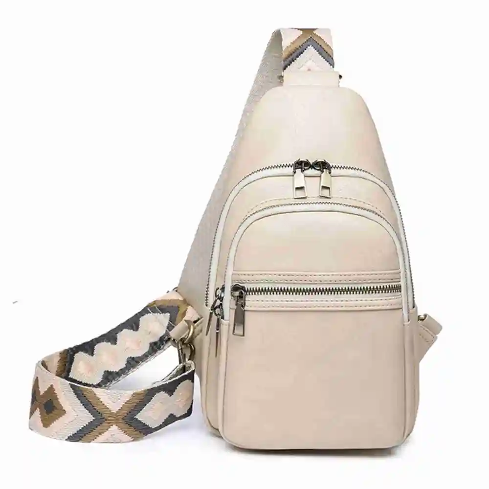 Women Travel Hiking Chest Bag Vintage PU Small Sling Backpack for Shopping Commuting Beige Free Size