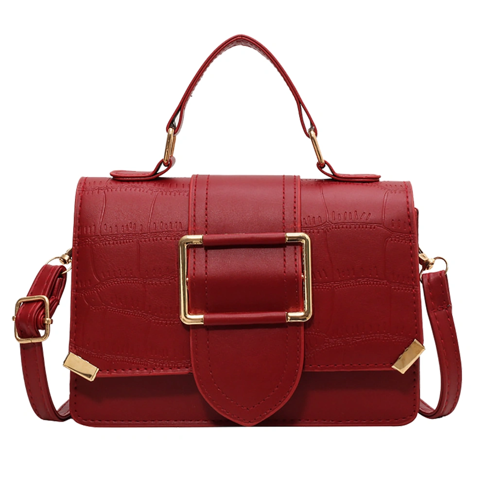 Stone Pattern Shoulder Bag PU Leather Fashionable Stone Pattern Purses Handbags for Dating Shopping Red Free Size