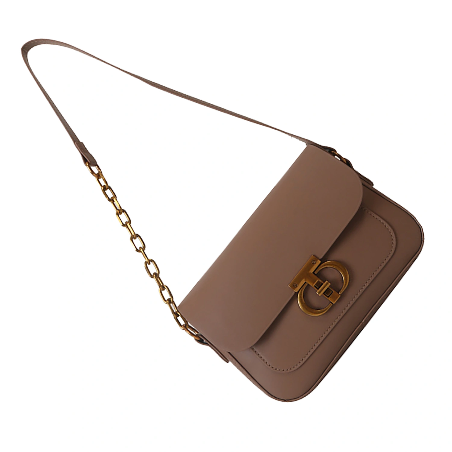 Chain Shoulder Bag Soft PU Shoulder Handbag Elegant Stylish Multipurpose Women Shoulder Handbag for Work Date Party Travel Khaki Free Size