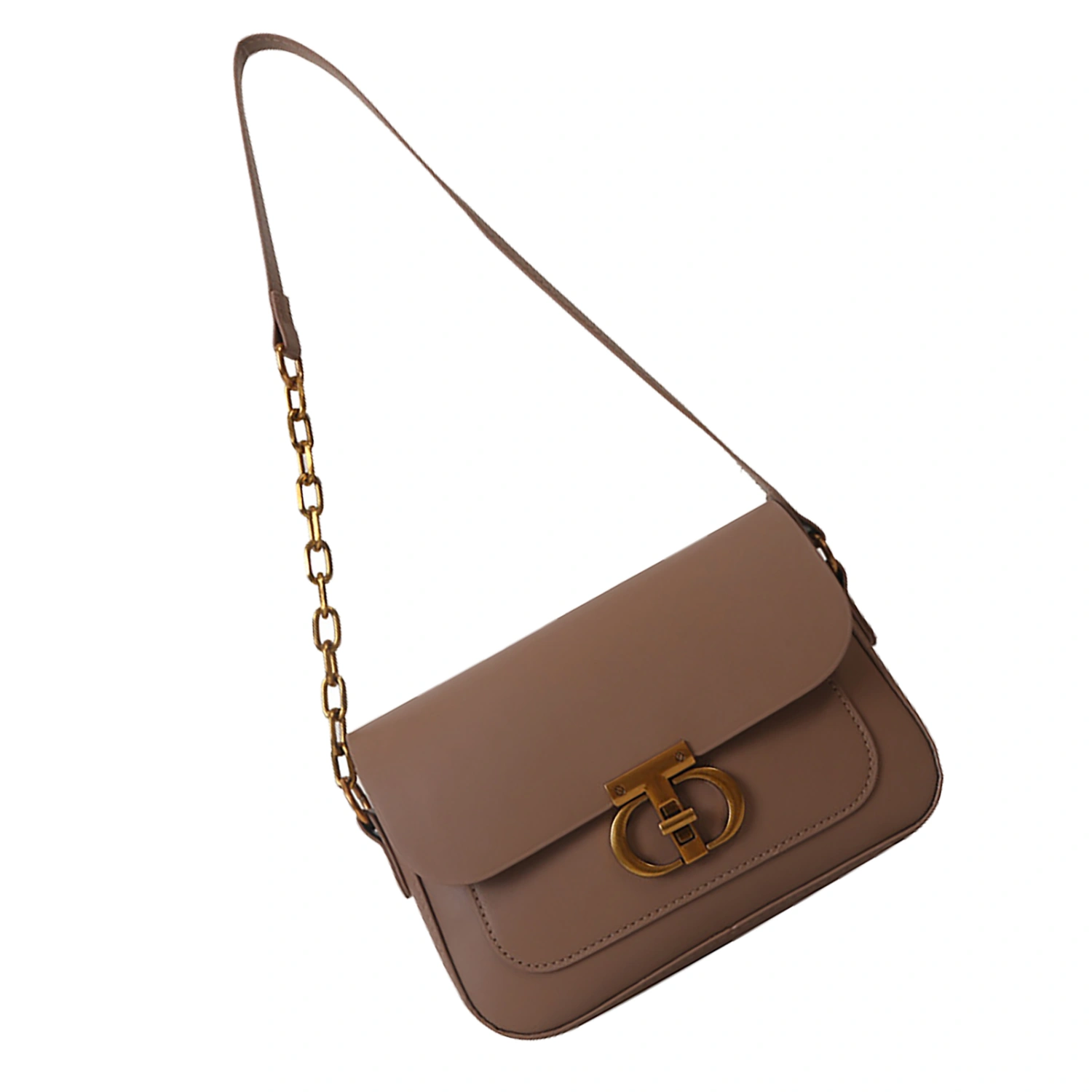 Chain Shoulder Bag Soft PU Shoulder Handbag Elegant Stylish Multipurpose Women Shoulder Handbag for Work Date Party Travel Khaki Free Size