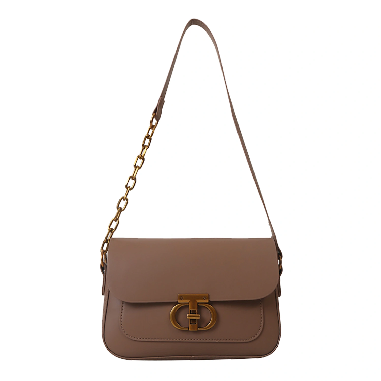 Chain Shoulder Bag Soft PU Shoulder Handbag Elegant Stylish Multipurpose Women Shoulder Handbag for Work Date Party Travel Khaki Free Size