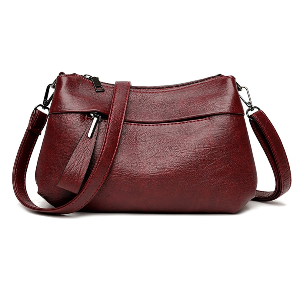 PU Leather Messenger Bag Soft Multi Functional Adjustable Straps Fashionable Pocket Small Wandering Street Handbag Burgundy Free Size