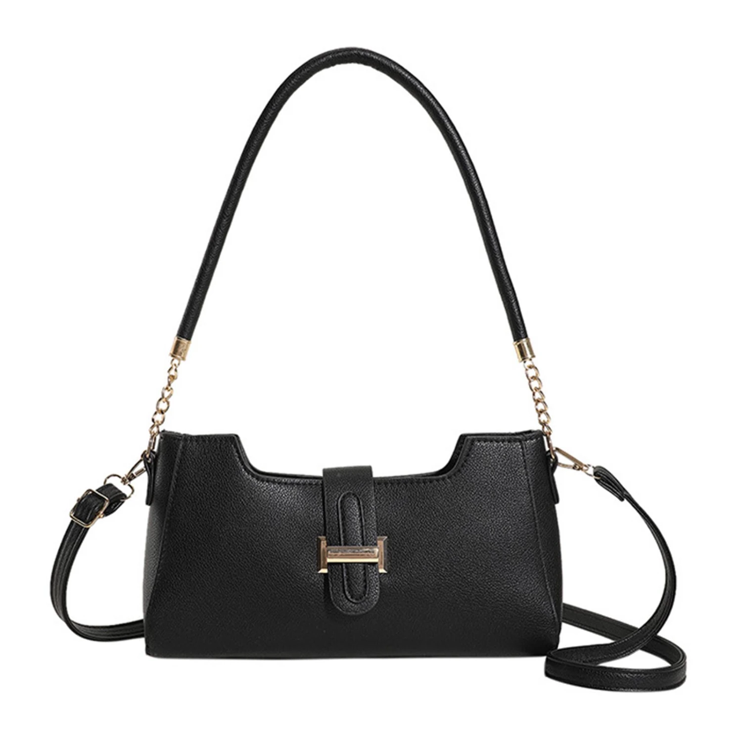 Shoulder Bag Soft Stylish Pure Color Versatile Large Capacity Underarm Shoulder Bag for Dating Shopping Black Free Size