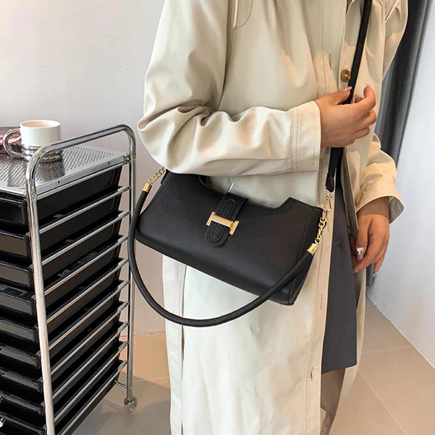 Shoulder Bag Soft Stylish Pure Color Versatile Large Capacity Underarm Shoulder Bag for Dating Shopping Black Free Size