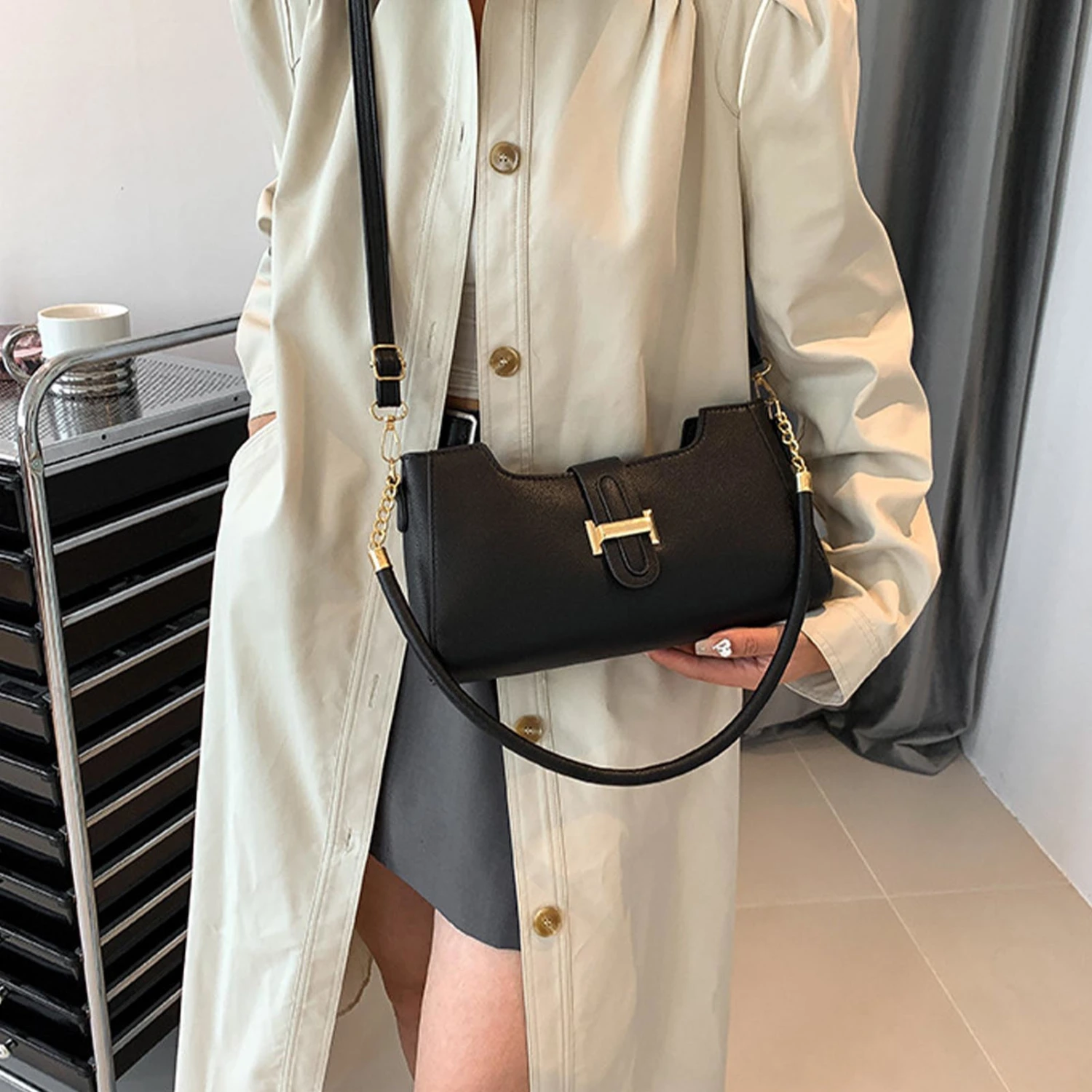 Shoulder Bag Soft Stylish Pure Color Versatile Large Capacity Underarm Shoulder Bag for Dating Shopping Black Free Size