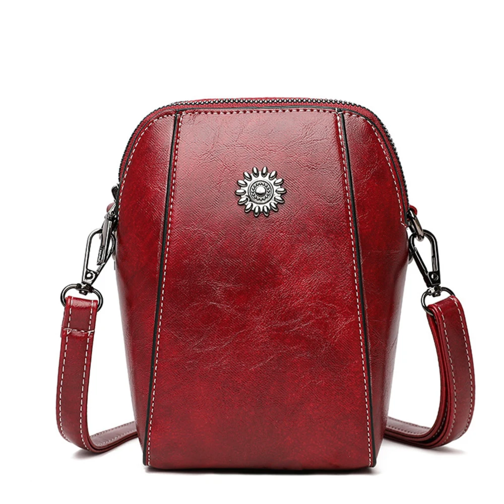 Women Shoulder Bag Adjust Strap Double Layers Waterproof PU Length Cell Phone Purse for Cash Card Dark Red Free Size