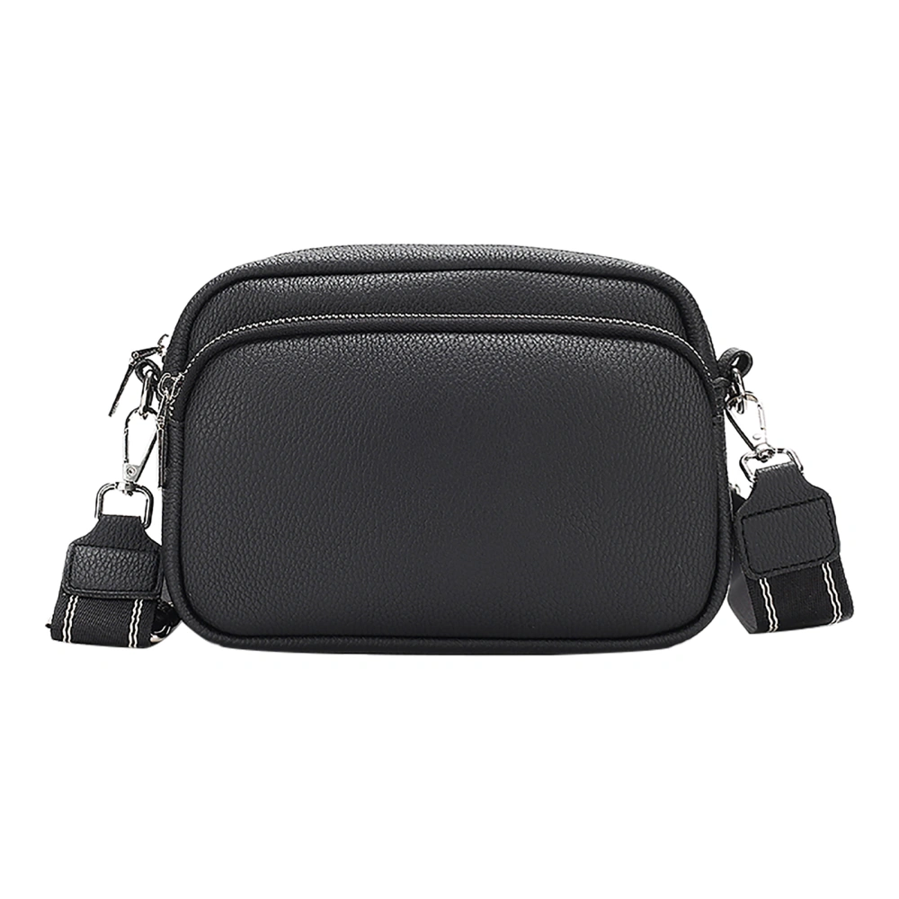 Women Shoulder Bag Double Zipper Pocket Adjust Strap Length PU Messenger Bag for Daily Use Black 21 X 15.5 X 8cm / 8.3 X 6.1 X 3.1in