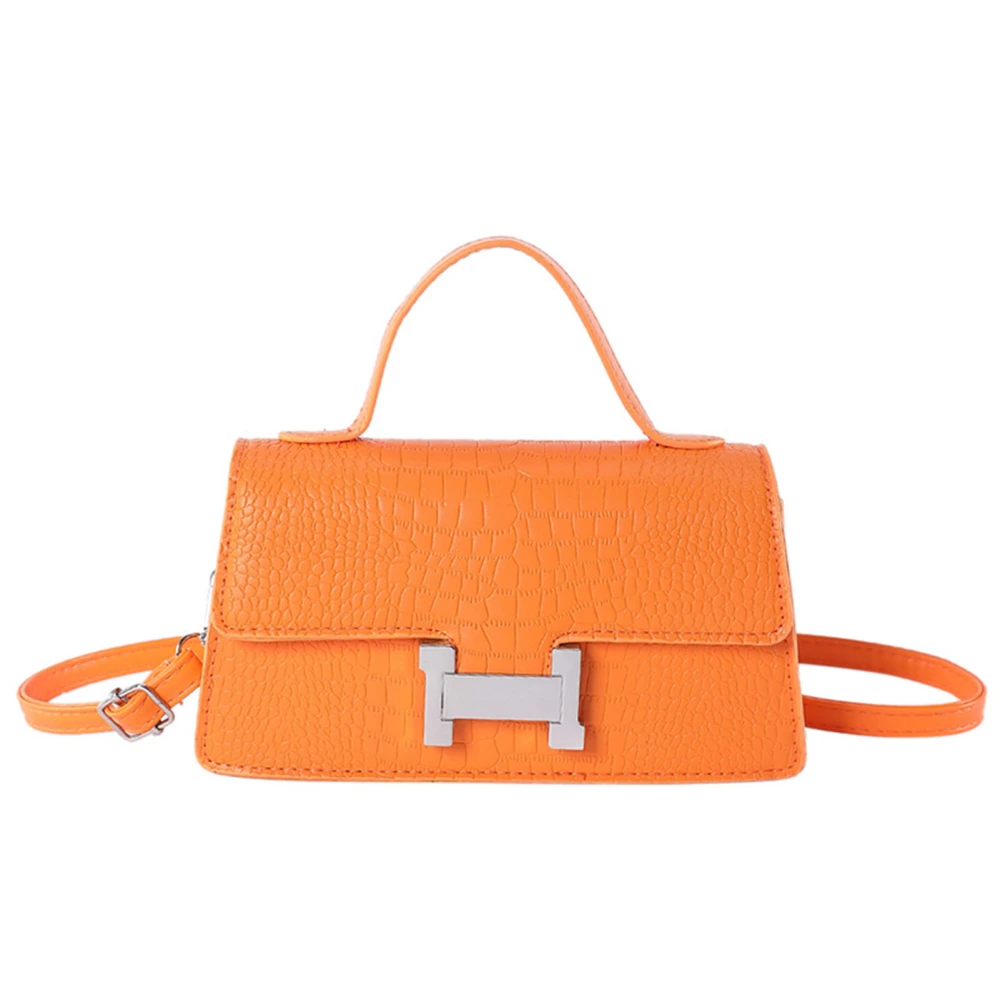 Small Messenger Bag Embossing Pattern Pure Color PU Leather Casual Shoulder Bag for Daily Use Orange 22 X 12 X 6cm / 8.7 X 4.7 X 2.4in