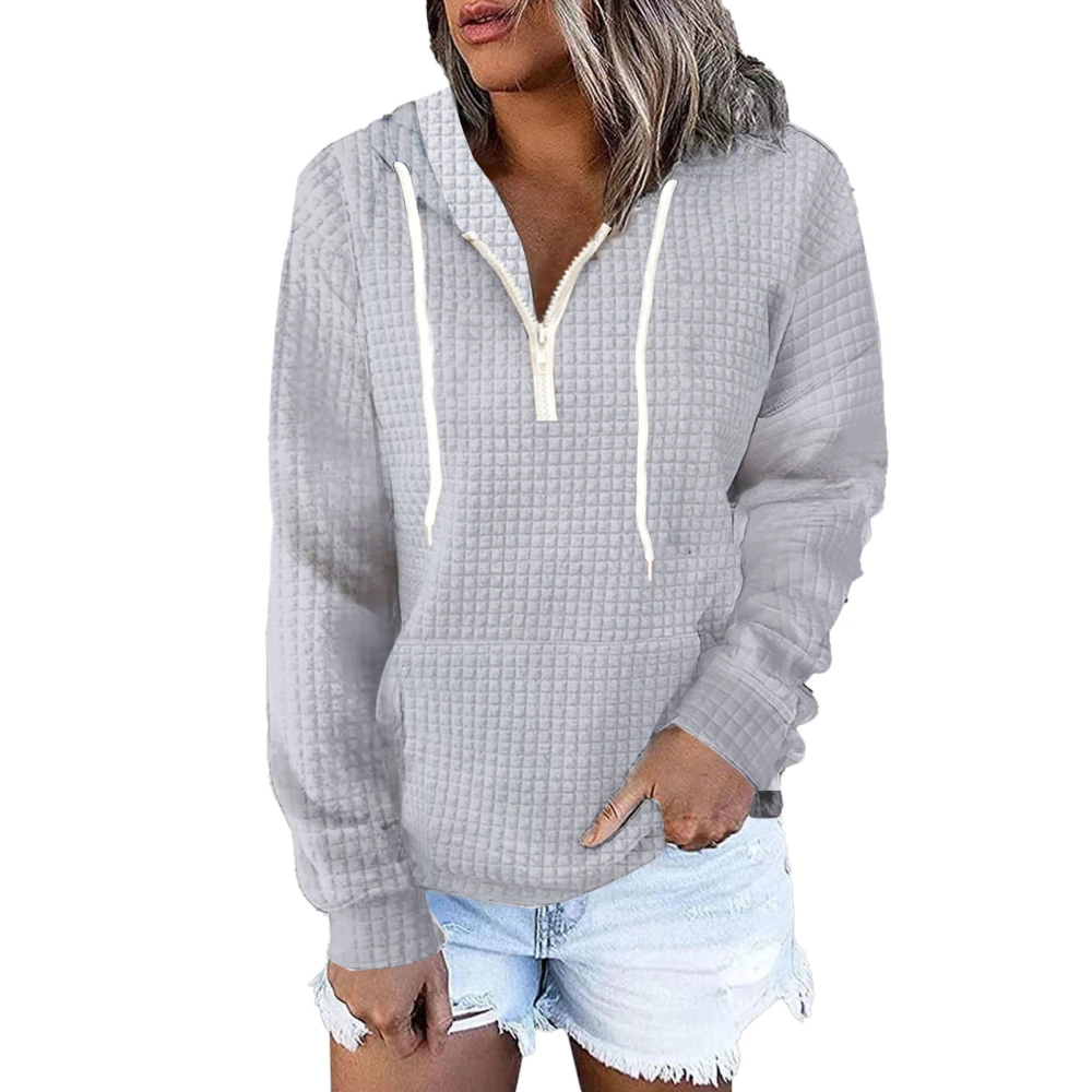 Pullover Hooded Sweatshirt Pure Color Long Sleeves Drawstring Hoodie Top for Home Shopping Grey XXL