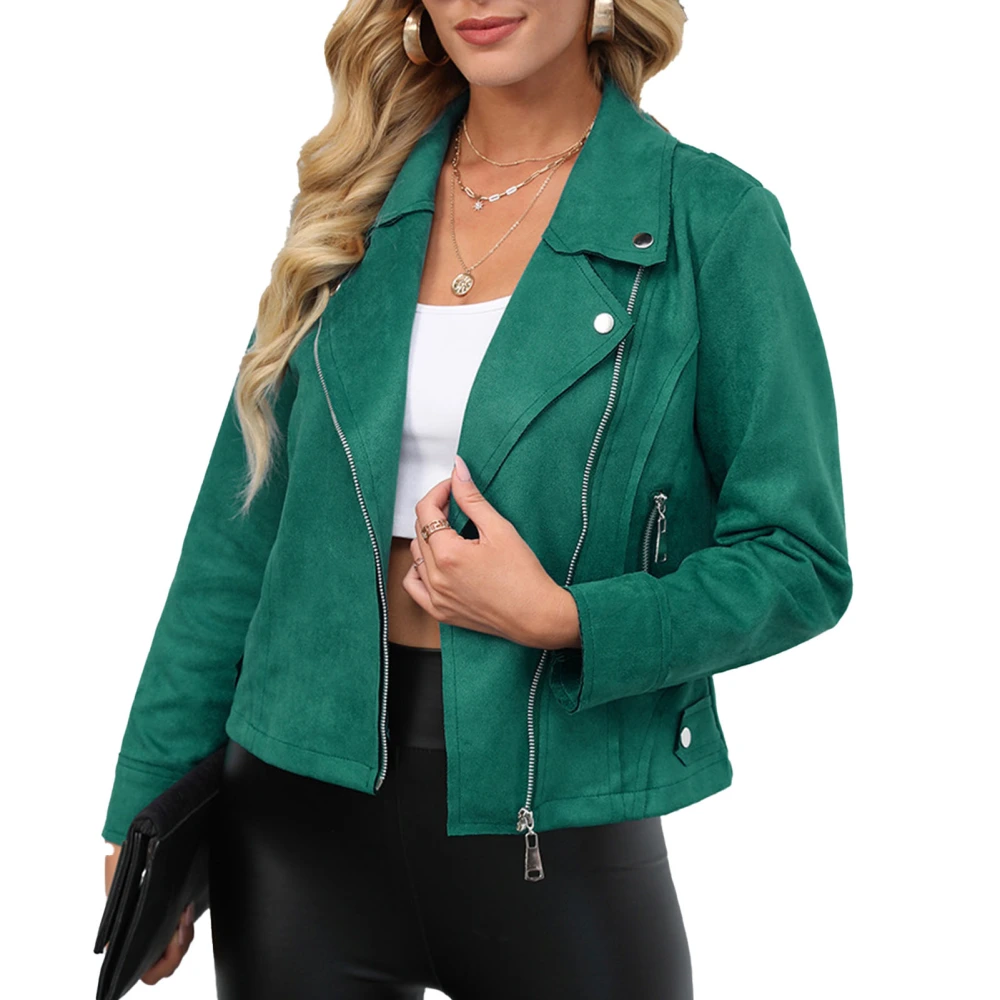 Women Long Sleeve Jacket Turn Down Collar Cool Design Zip Up Jacket for Outdoor Shopping Work Green L