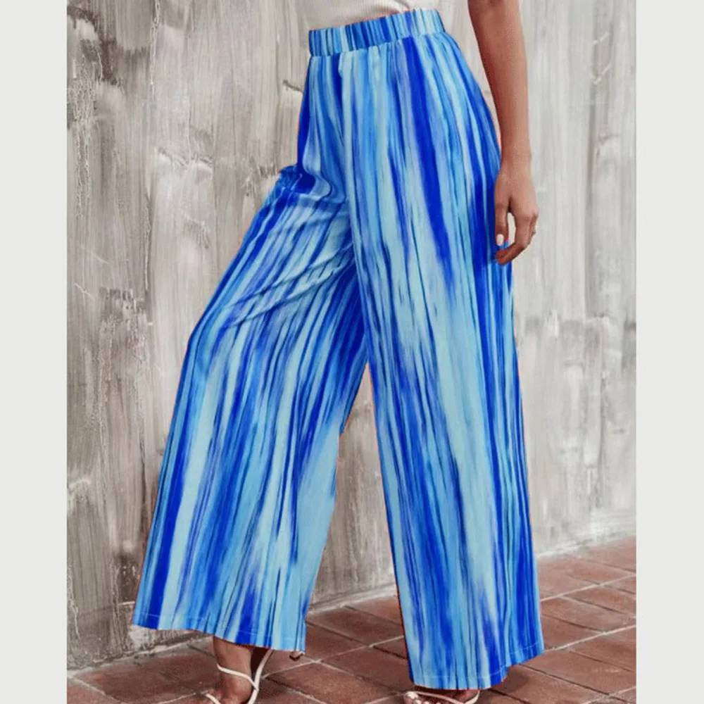 Women Wide Leg Pants Loose Fit Soft Fashionable Breathable for Dating Shopping Outdoor Work Blue S