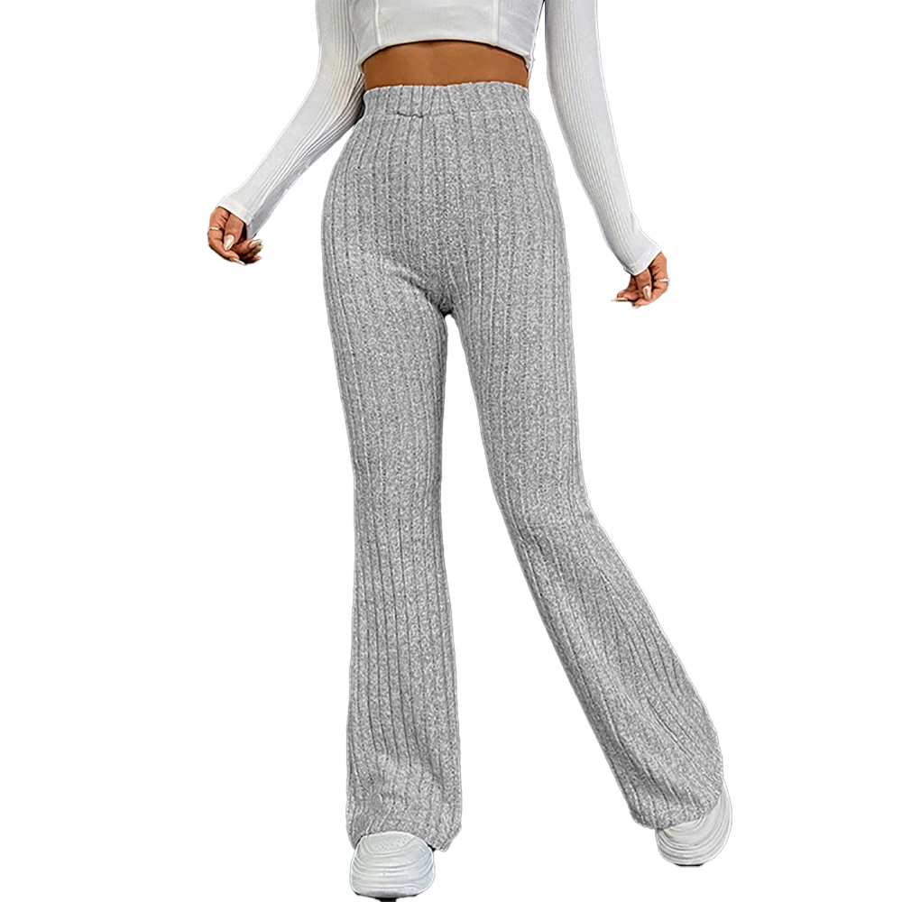 Women Bell Bottomed Pants High Waist Pure Color Stylish Casual Long Trousers for Daily Wear Grey M