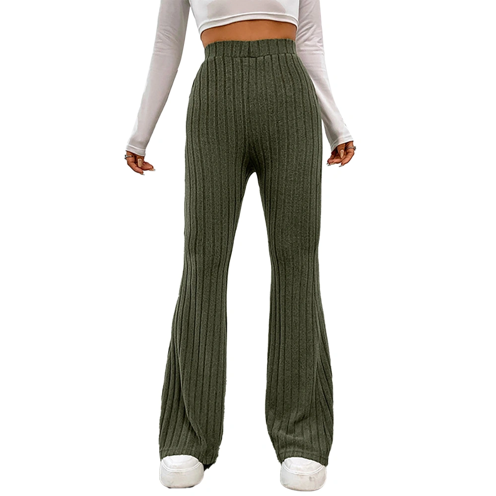 Women Bell Bottomed Pants High Waist Pure Color Stylish Casual Long Trousers for Daily Wear Green S