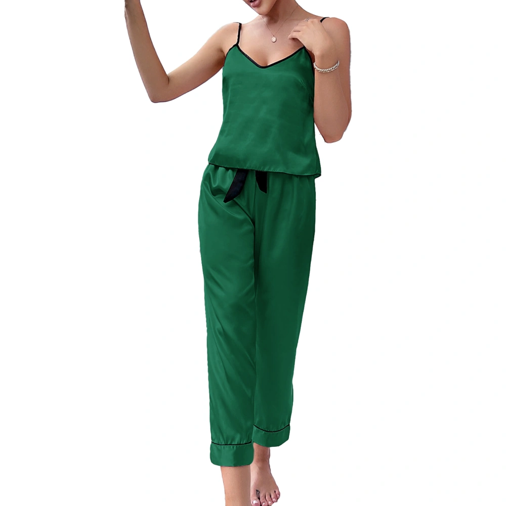 Women 2 Piece Pajama Set Camisole Top Long Pants Lightweight Loungewear Spaghetti Strap Elastic Waist Pants Homewear Set Green M