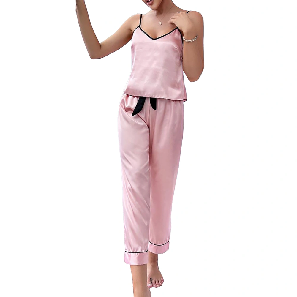 Women 2 Piece Pajama Set Camisole Top Long Pants Lightweight Loungewear Spaghetti Strap Elastic Waist Pants Homewear Set Dusty Pink XL