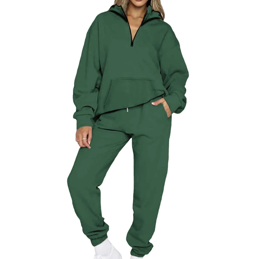 Women Hoodies Solid Sweatshirt Set Half Zip Long Sleeve Pocket Top Elastic Long Pants 2 Piece Outfits Pullover Sweatsuit Set Green 2XL