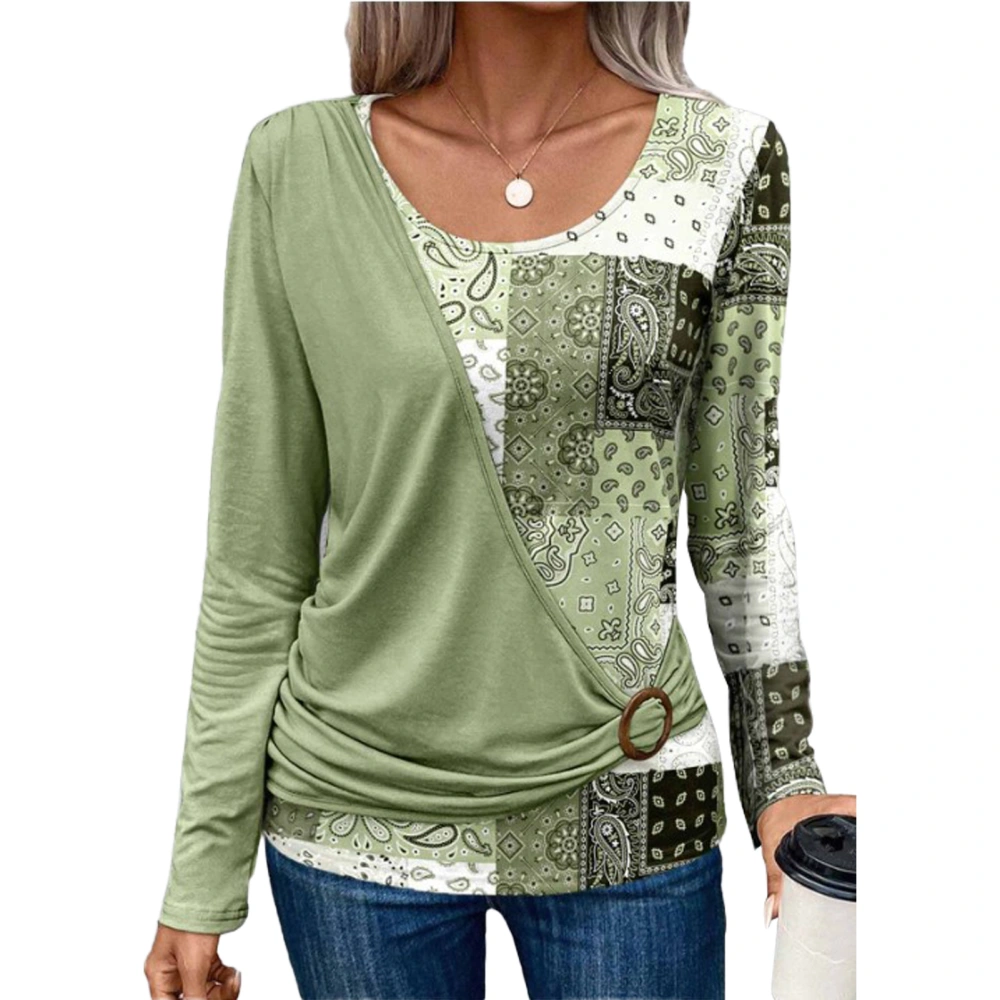 Patchwork Fake Two Pieces Blouse Round Collar Long Sleeve Stitching Fake Two Pieces Top for Autumn Green M